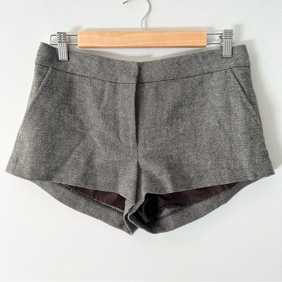 Monika Chiang Pants - MONIKA CHIANG | Low Rise Herringbone Wool Blend Shorts Lined S/M Brown